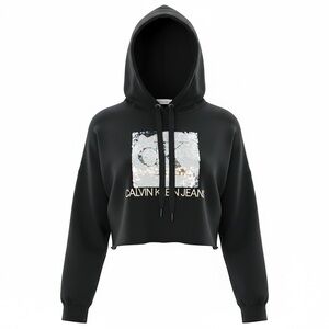 Calvin Klein Black Cropped Sequin Hoodie